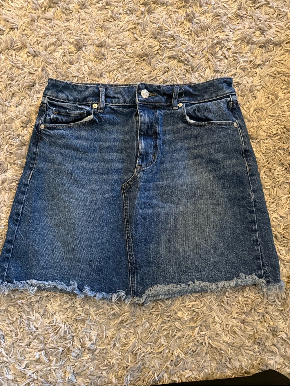 LOFT Dark Blue Denim Mini Skirt with Frayed Hem